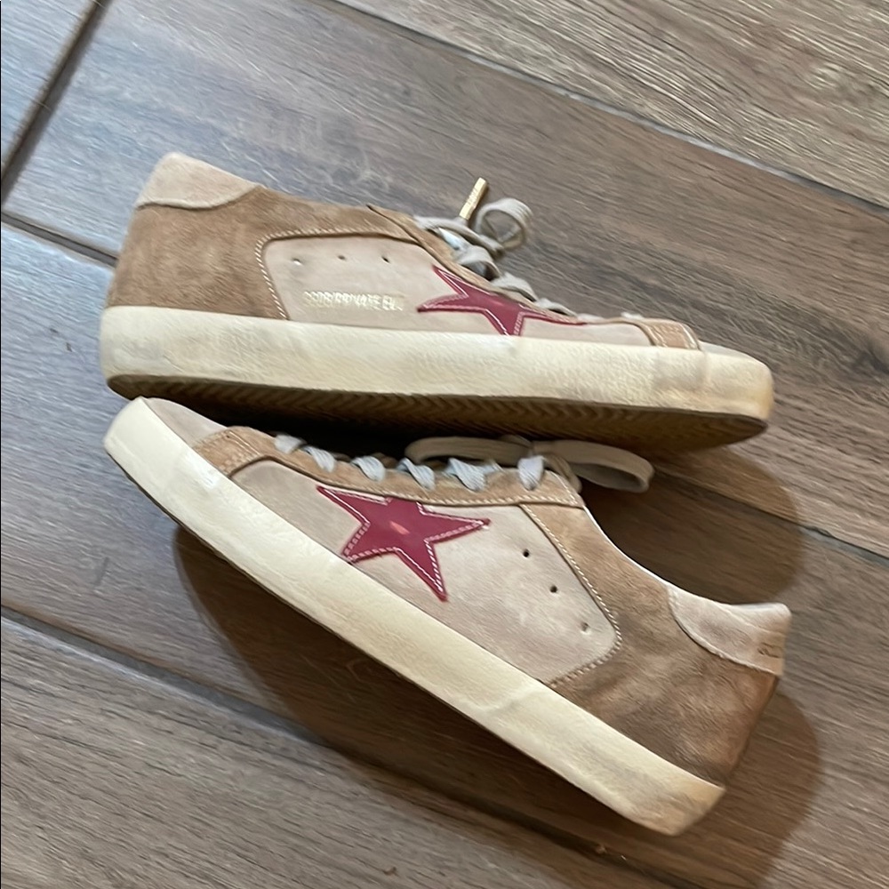 Golden Goose Suede Low-Top Sneakers with Red Star Accent